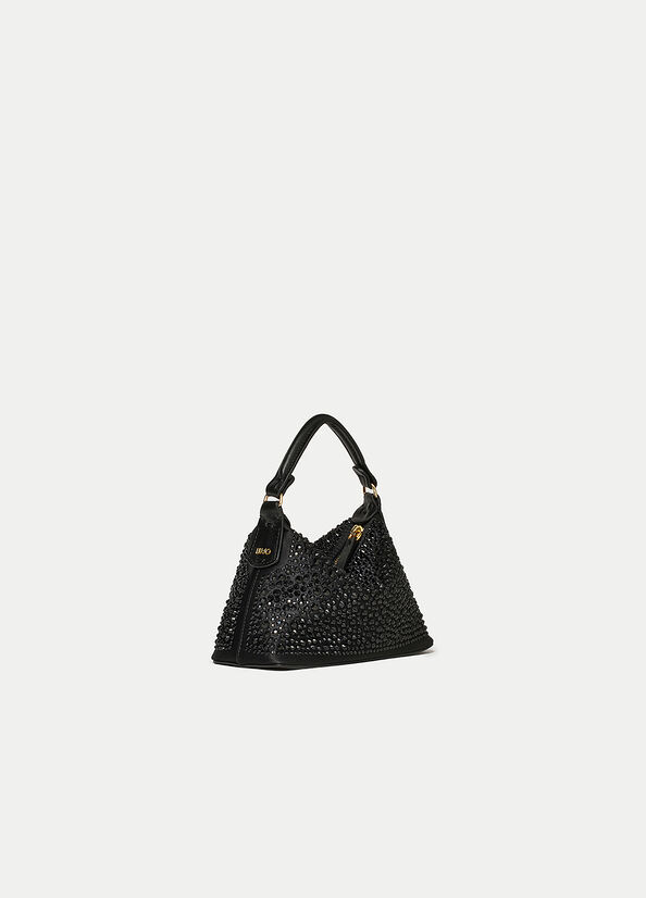 Women's Liu Jo Mini Hobo With Gemstones Crossbody Bags Black | VPC-451693