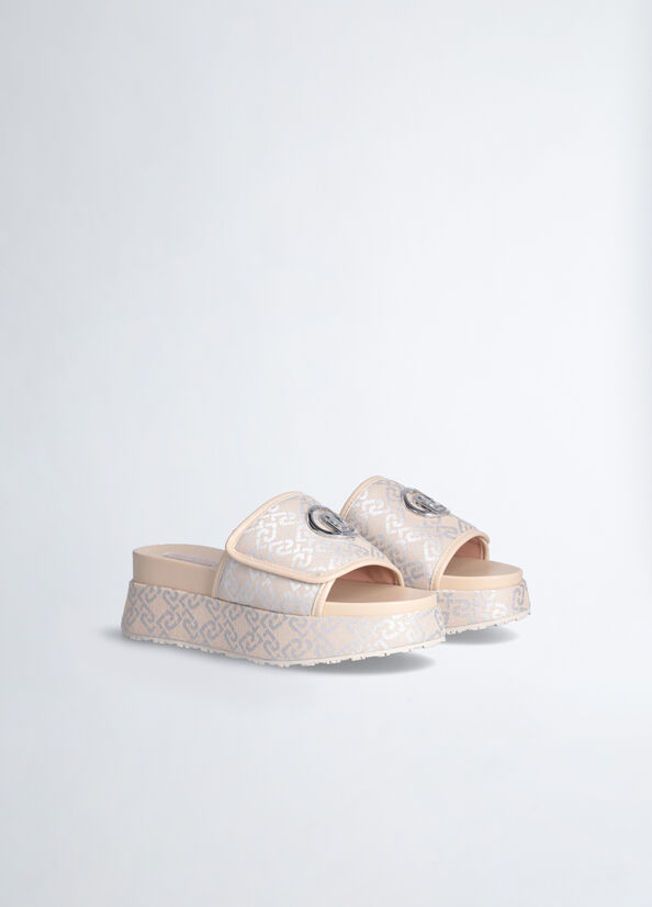 Women's Liu Jo Monogram Flat Shoes Beige | EIK-850194