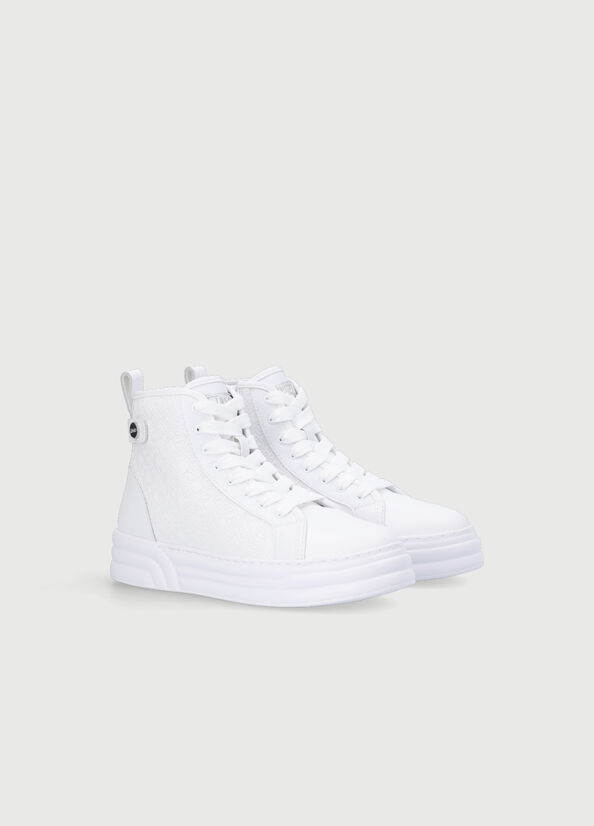 Women's Liu Jo Monogram Leather Basketball Sneakers White | VCE-861075