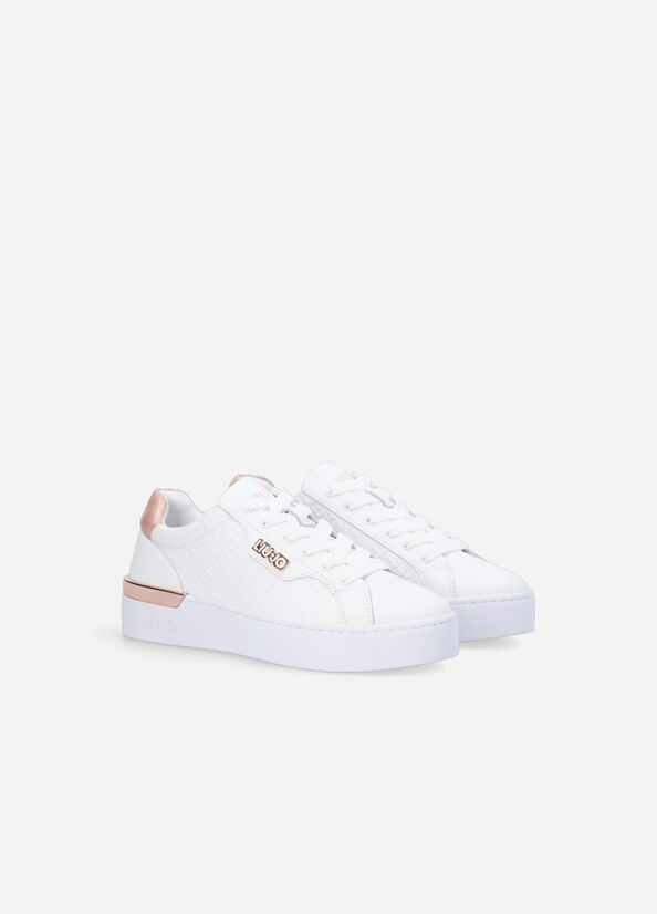 Women's Liu Jo Monogram Leather Sneakers White | OAU-865914