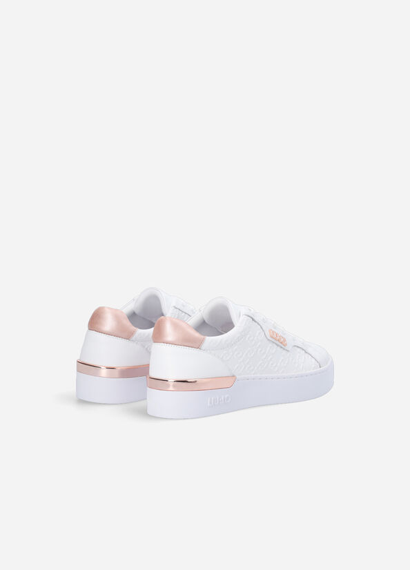 Women's Liu Jo Monogram Leather Sneakers White | OAU-865914