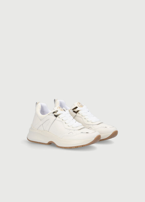 Women's Liu Jo Monogram Leather Sneakers Beige | XLQ-734098