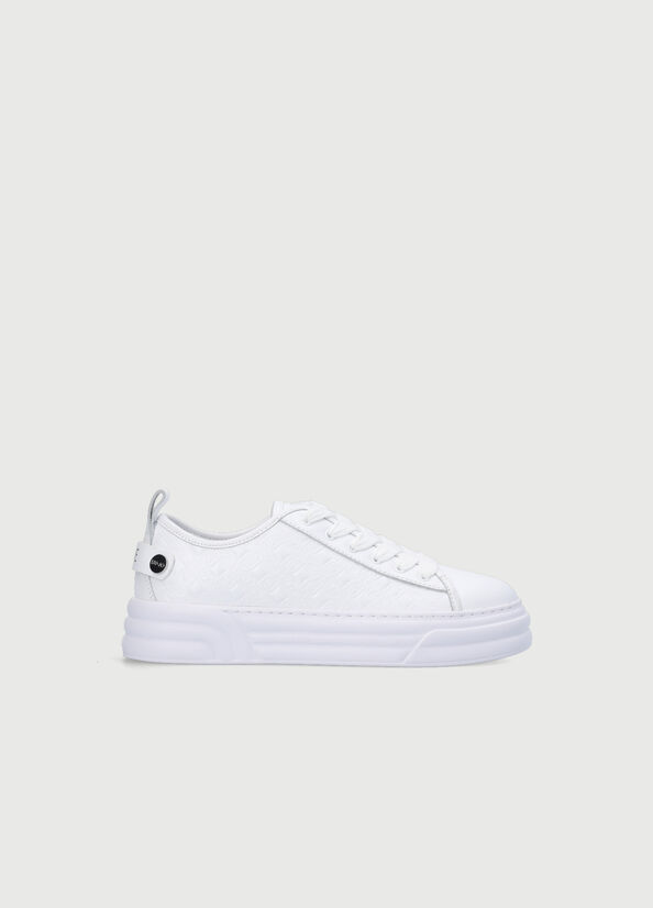 Women's Liu Jo Monogram Leather Sneakers White | ZDX-418630