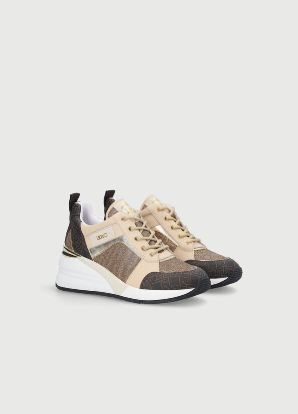 Women's Liu Jo Monogram Lurex Sneakers Gold | CZH-391680