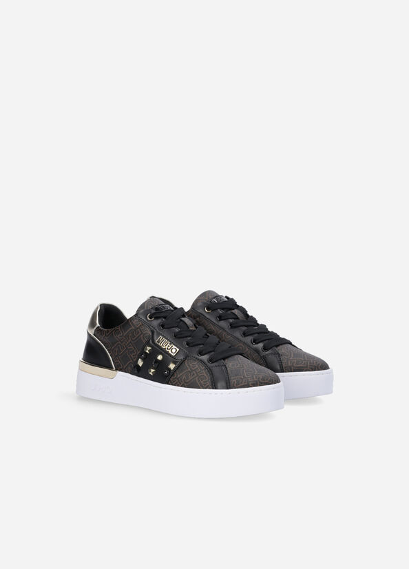 Women's Liu Jo Monogram With Studs Sneakers Brown | LPE-453679