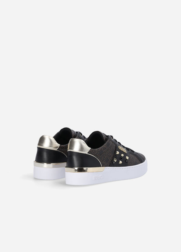 Women's Liu Jo Monogram With Studs Sneakers Brown | LPE-453679