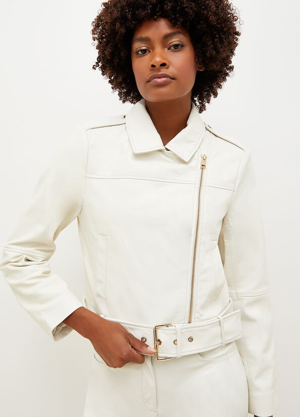 Women's Liu Jo Nappa Leather Biker Jackets Cream | HFP-652384