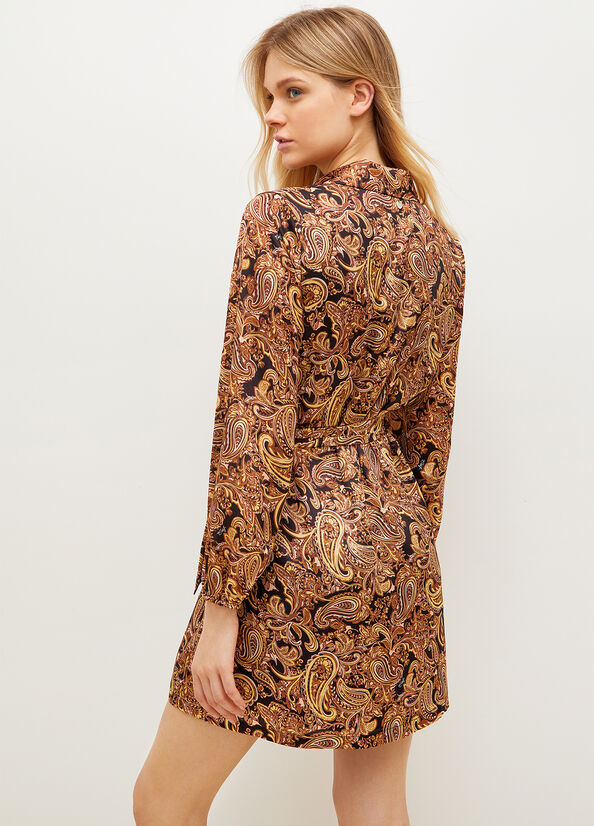 Women's Liu Jo Paisley-Print Dress Black / Yellow | CJT-075913