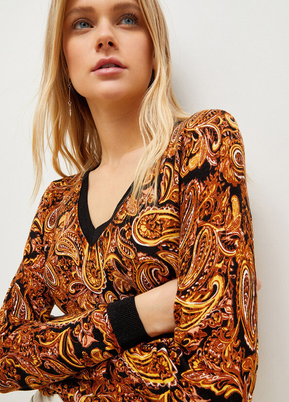 Women's Liu Jo Paisley Print Sweaters Black / Yellow | ZSR-845261