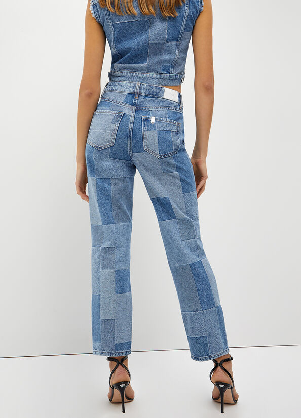 Women's Liu Jo Patchwork Jacquard Slim-Fit Jeans Blue | XZW-816094