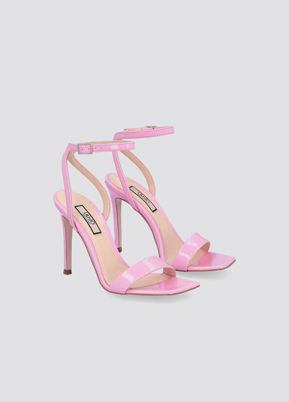 Women's Liu Jo Patent Leather Heeled Sandals Pink | GES-507842