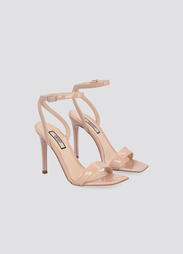 Women's Liu Jo Patent Leather Heeled Sandals Coral | IEQ-435701