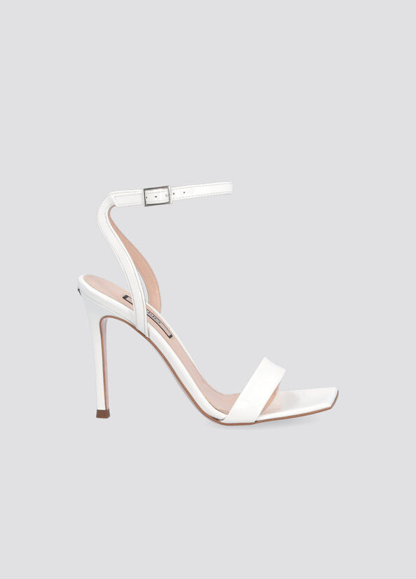 Women\'s Liu Jo Patent Leather Heeled Sandals White | QOV-786495