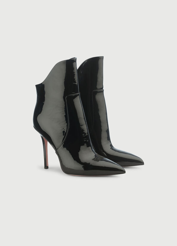 Women's Liu Jo Patent Leather With Stiletto Heel Ankle Boots Black | QCD-192560