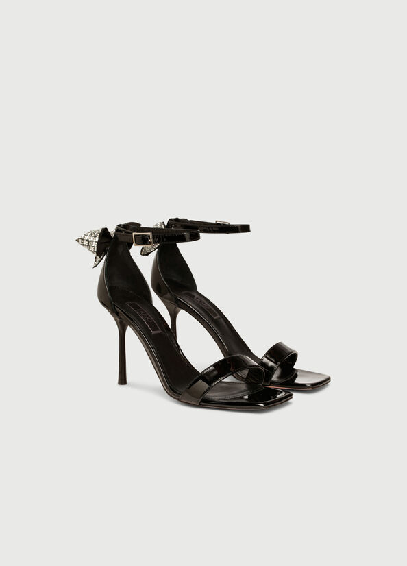 Women's Liu Jo Patent Leather With Stiletto Heel Sandals Black | ZFW-468031