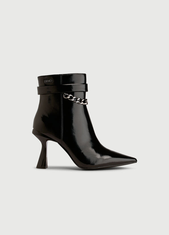 Women's Liu Jo Patent With Chain Ankle Boots Black | YVD-275691