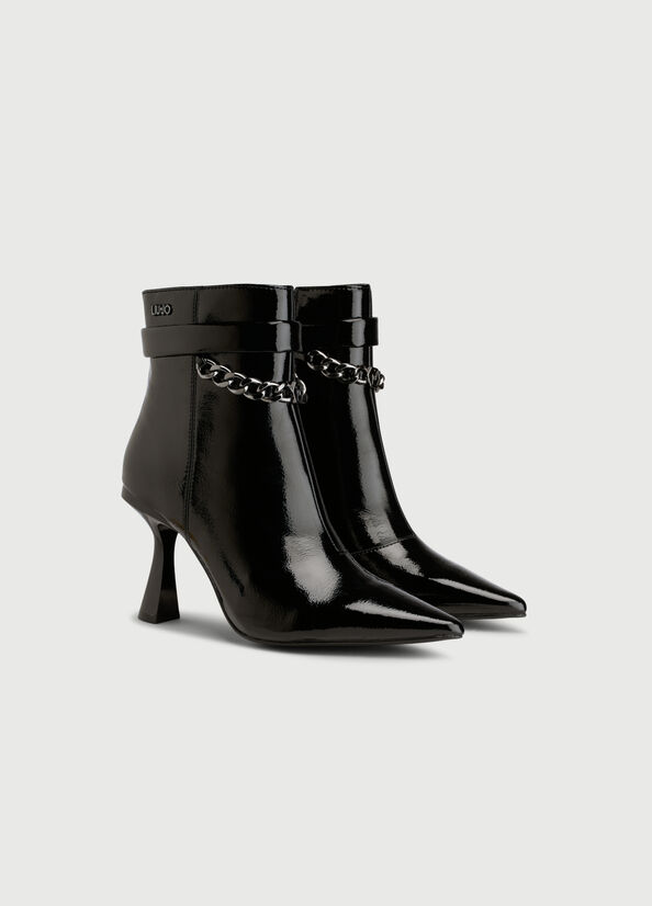 Women's Liu Jo Patent With Chain Ankle Boots Black | YVD-275691