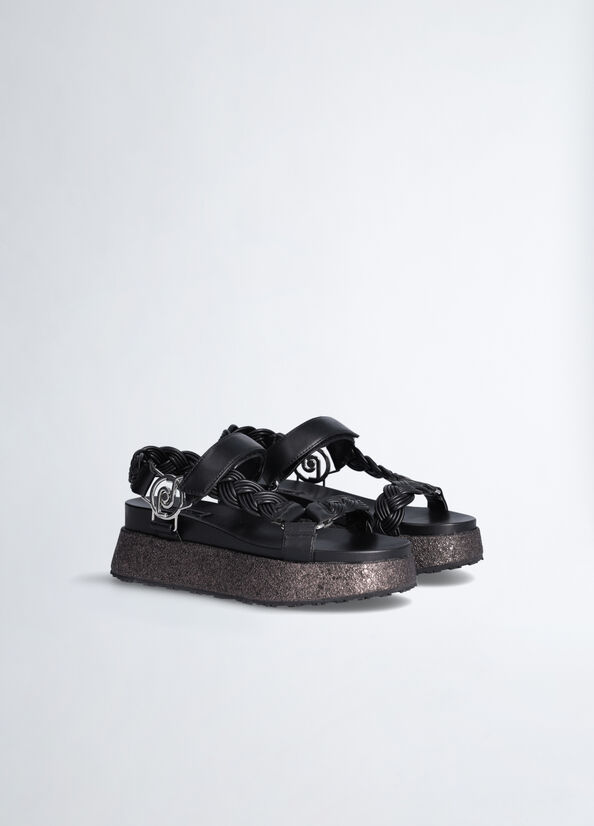 Women's Liu Jo Platform With Braiding Sandals Black | LHU-463701