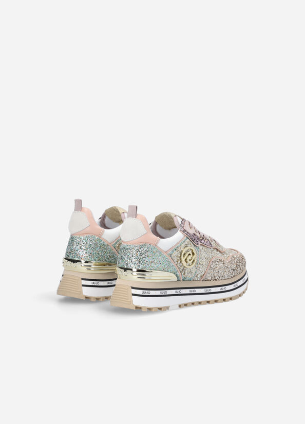 Women's Liu Jo Platform With Glitter Sneakers Gold | EUV-987253