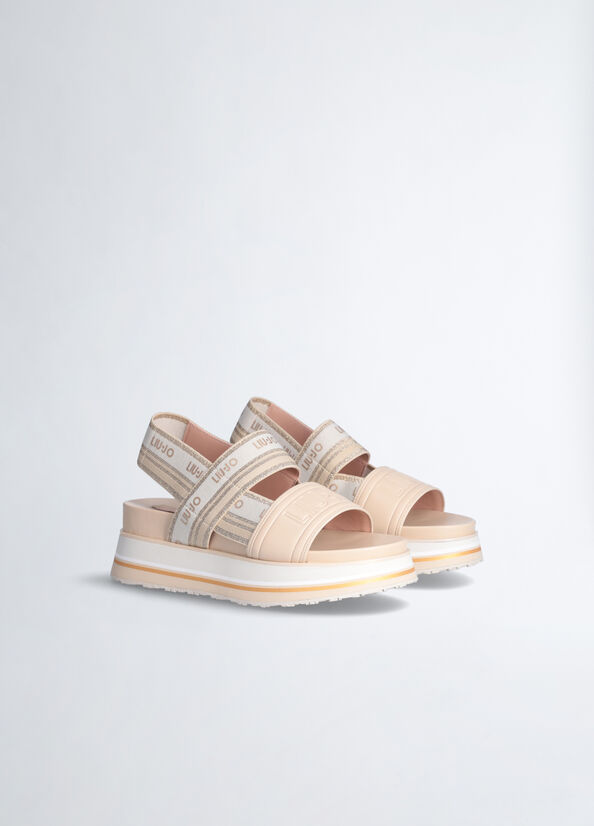 Women's Liu Jo Platform With Jacquard Logo Sandals Beige | KXL-625170