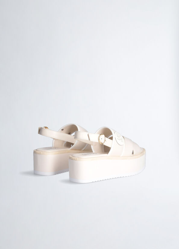 Women's Liu Jo Platform With Logo Sandals White | OYH-437210