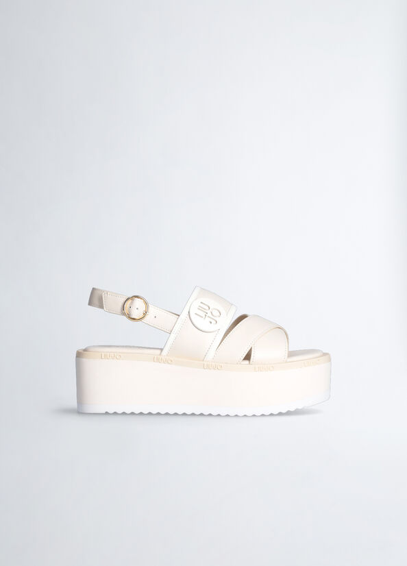 Women\'s Liu Jo Platform With Logo Sandals White | OYH-437210