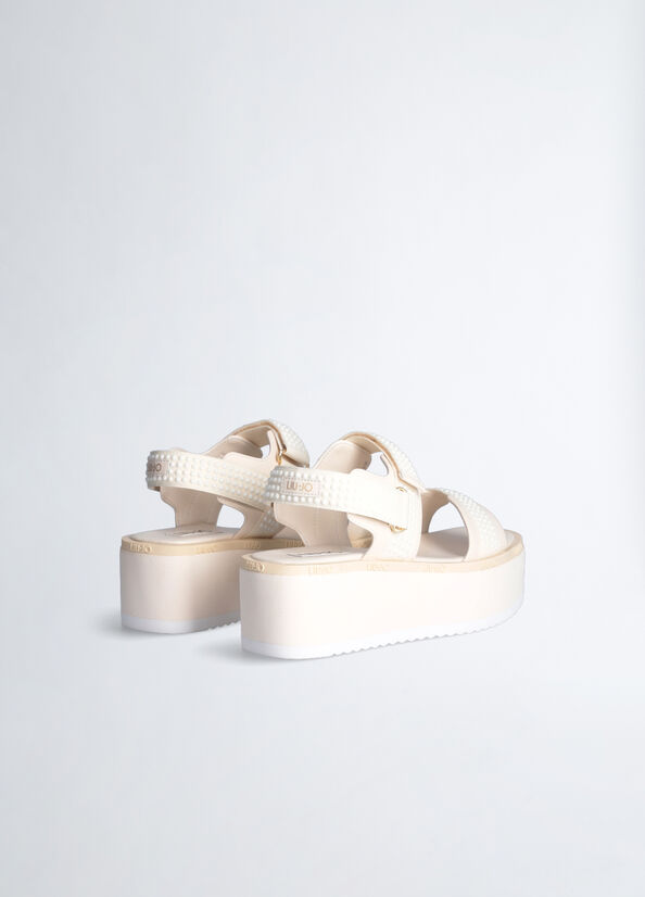 Women's Liu Jo Platform With Micro Beads Sandals White | JAD-853619