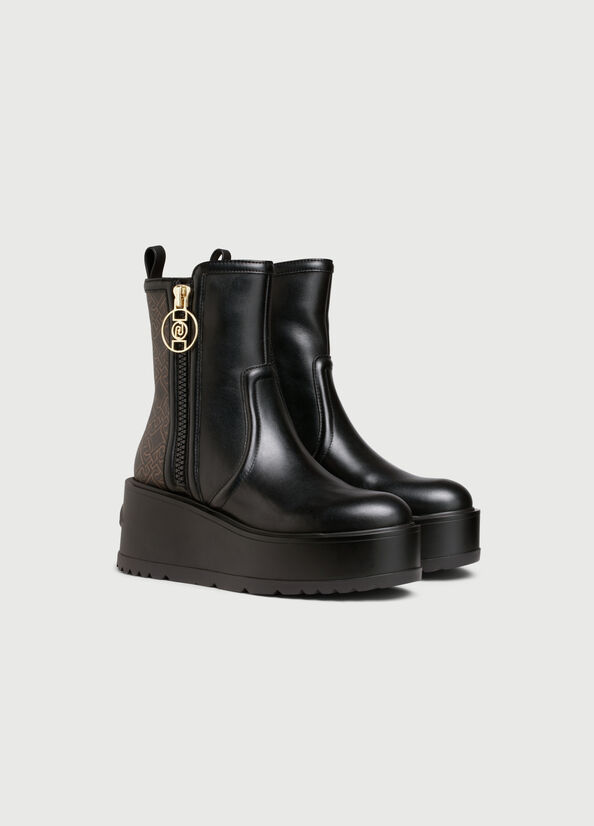 Women's Liu Jo Platform With Monogram Details Ankle Boots Black | AIS-186549