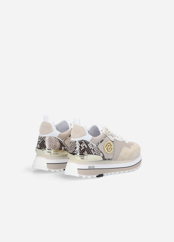 Women's Liu Jo Platform With Python Print Sneakers Beige | GEW-105924