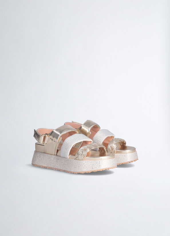 Women's Liu Jo Platform With Rhinestones Sandals Light Gold | MCW-405987