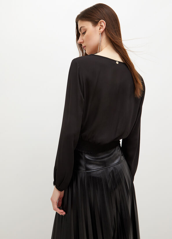 Women's Liu Jo Pleated Blouse Shirts Black | NSC-632875