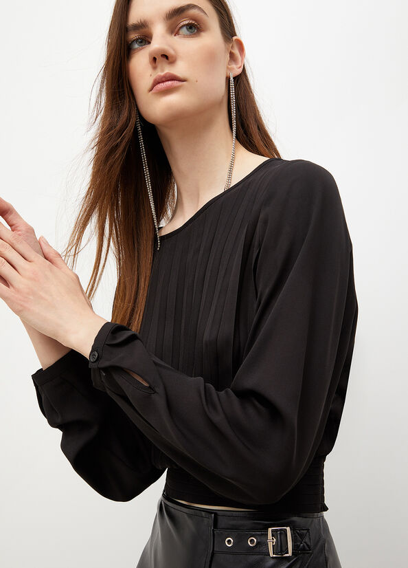 Women's Liu Jo Pleated Blouse Shirts Black | NSC-632875