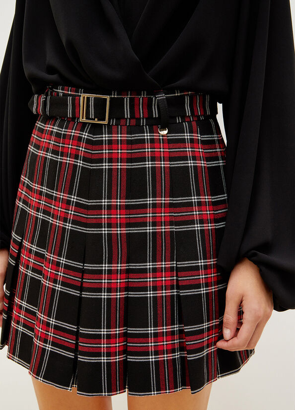 Women's Liu Jo Pleated Tartan Mini Skirts Black / Red | FQP-341592