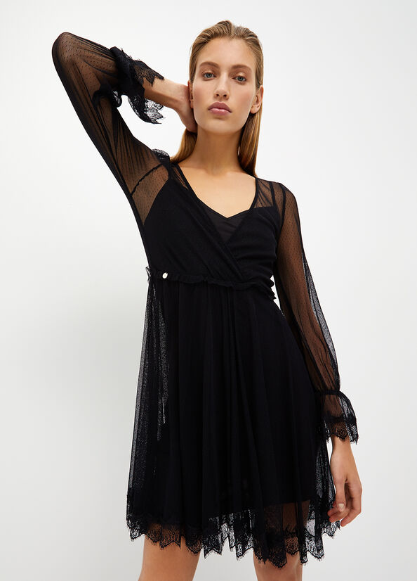 Women\'s Liu Jo Plumetis Tulle Dress Black | UGE-806574