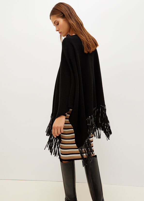 Women's Liu Jo Poncho With Fringes Coats Black | LIR-092415