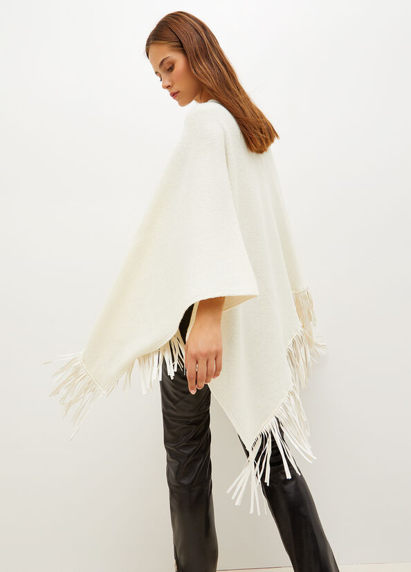 Women's Liu Jo Poncho With Fringes Coats Cream | RIH-839607