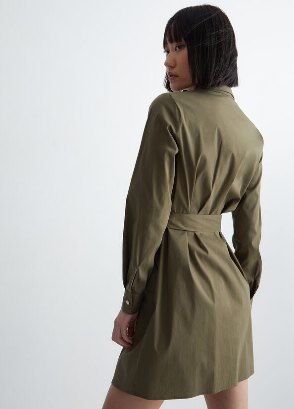 Women's Liu Jo Poplin Dress Olive | JOQ-825431