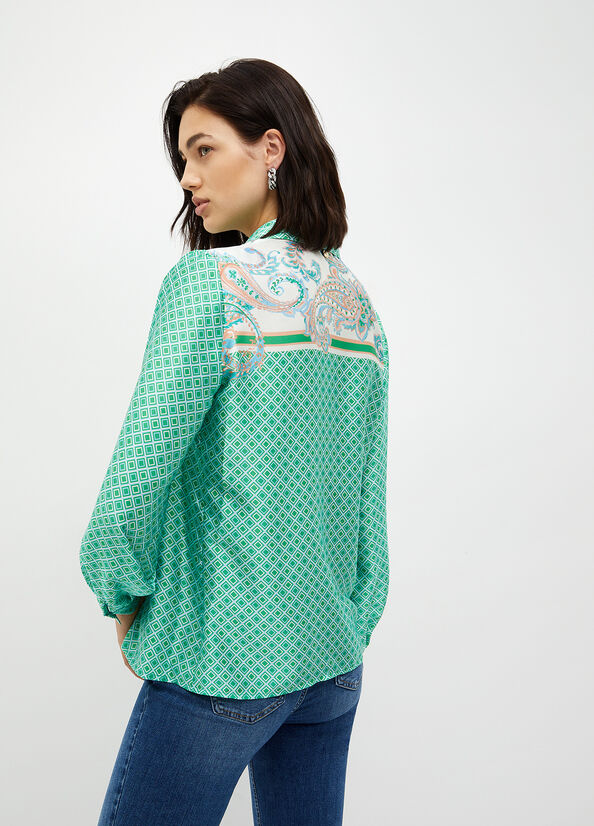 Women's Liu Jo Printed Satin Shirts Light Turquoise | ADK-516290