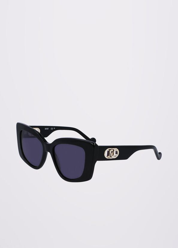 Women's Liu Jo Rectangular Sunglasses Black | JDB-128674