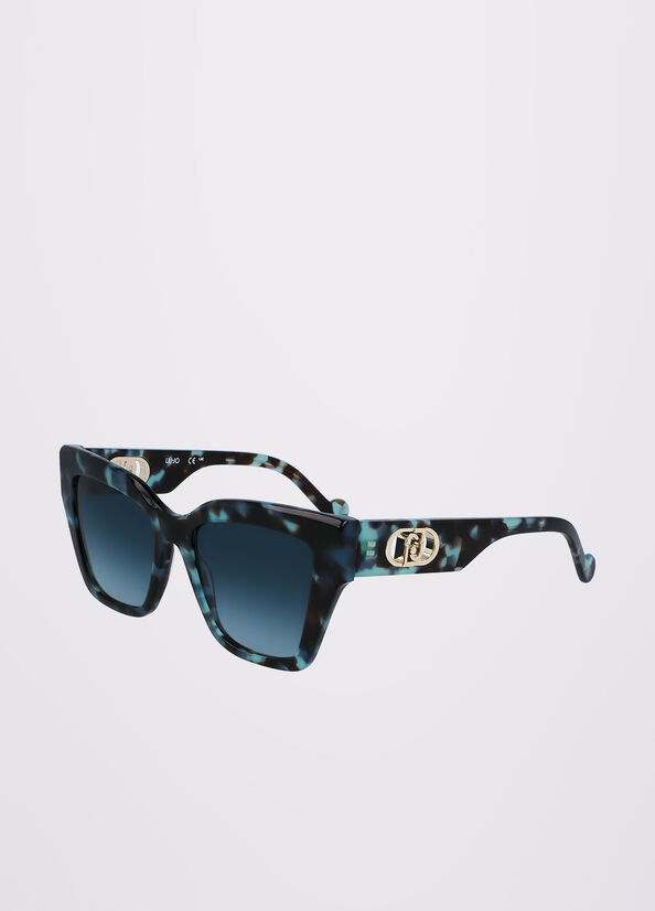 Women's Liu Jo Rectangular Sunglasses Turquoise | CQP-932580