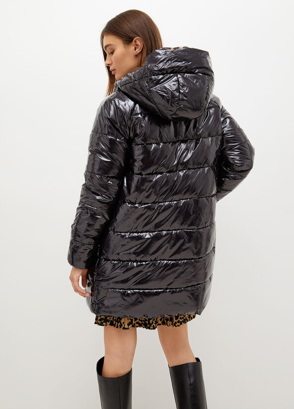 Women's Liu Jo Reversible With Hood Coats Black / Leopard | EJW-706829