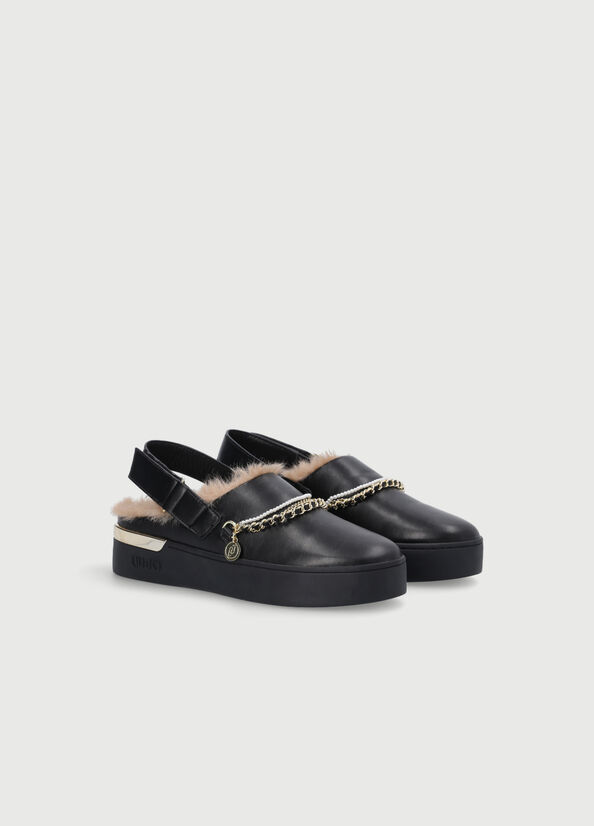 Women's Liu Jo Sabots With Jewel Chain Flat Shoes Black | VNT-158306