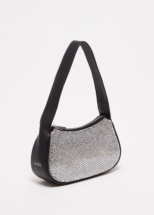 Women's Liu Jo Shoulder With Rhinestones Shoulder Bags Black | DOU-432175