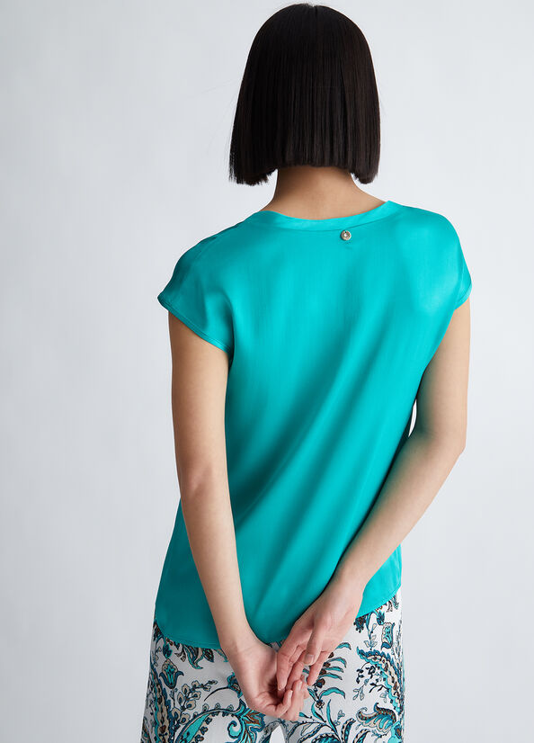 Women's Liu Jo Silk Blend Blouse Shirts Light Turquoise | UOW-705618