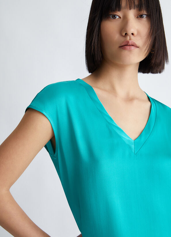 Women's Liu Jo Silk Blend Blouse Shirts Light Turquoise | UOW-705618