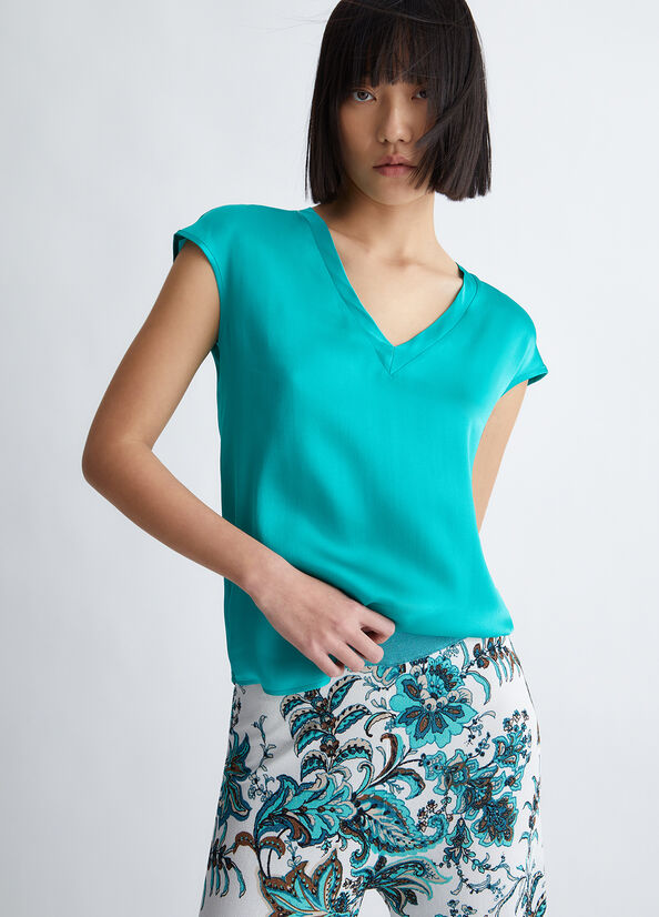 Women\'s Liu Jo Silk Blend Blouse Shirts Light Turquoise | UOW-705618