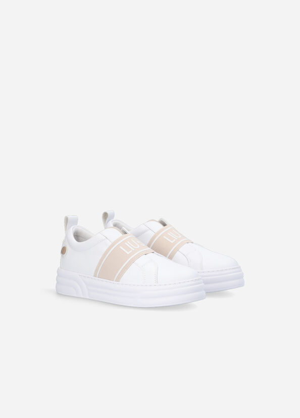 Women's Liu Jo Slip Ons With Maxi Logo Sneakers White / Beige | KEV-458713