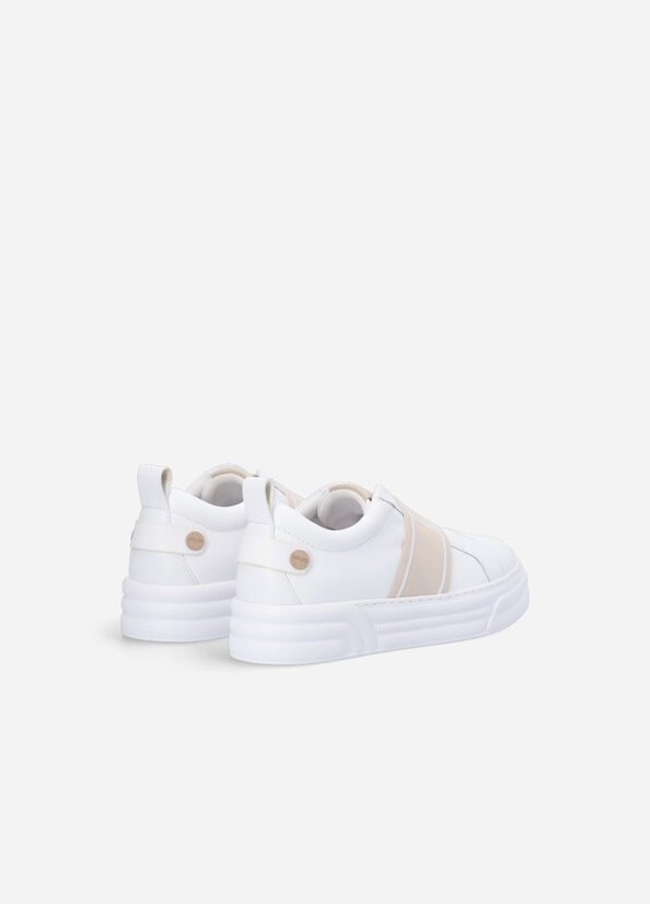 Women's Liu Jo Slip Ons With Maxi Logo Sneakers White / Beige | KEV-458713