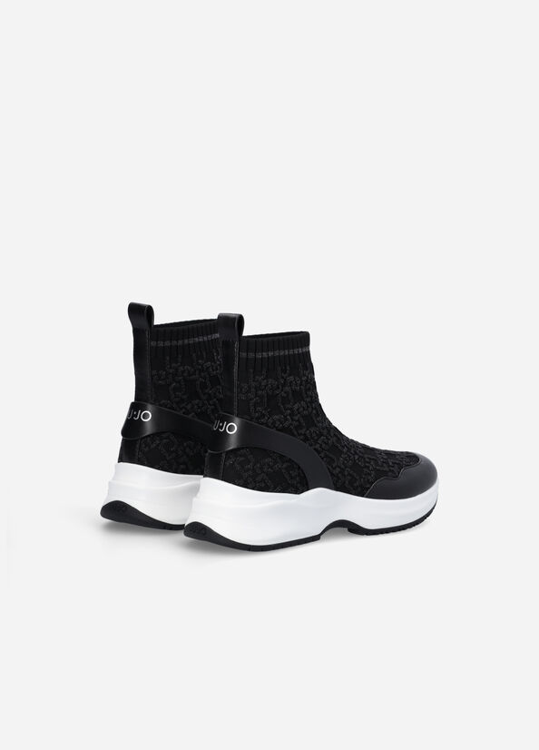 Women's Liu Jo Sock With Jacquard Monogram Sneakers Black | TJE-603845