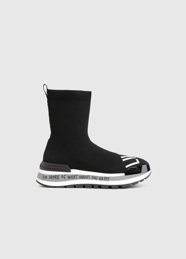 Women's Liu Jo Sock With Logo Sneakers Black | JZK-159864